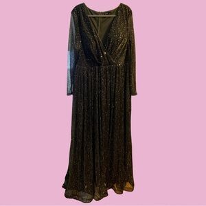 SHEIN Curve Bronze Sheer Sleeved Sequined Gown✨Plus Size 4XL✨Formal✨Gala